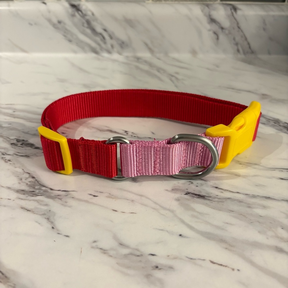 Lego Collection dog collar colour block pink yellow